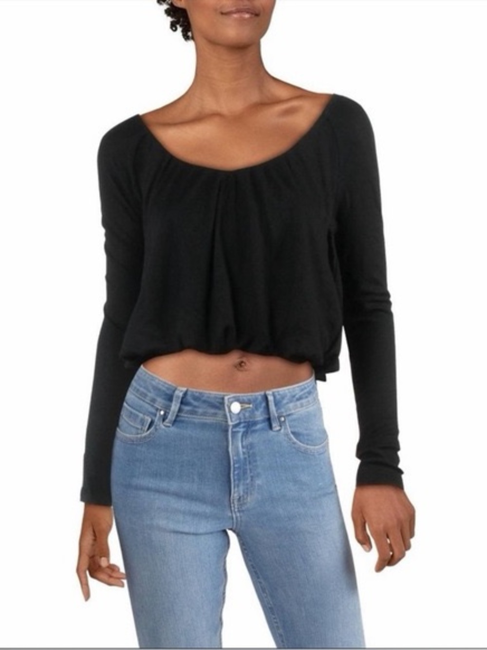 Free People Bondi Thermal Bubble Hem Long Sleeve in Black - M
